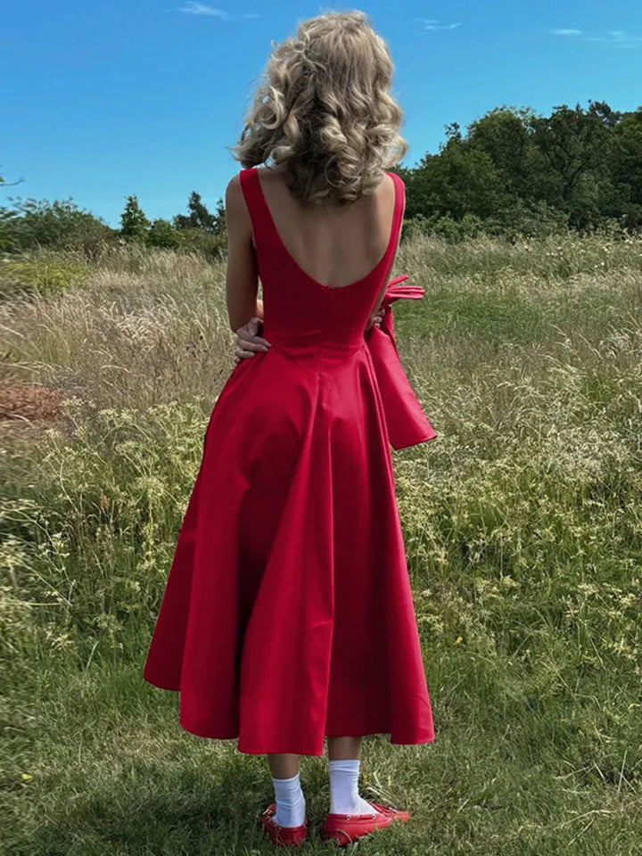 Midi open back dress in A-line cut - Heidi