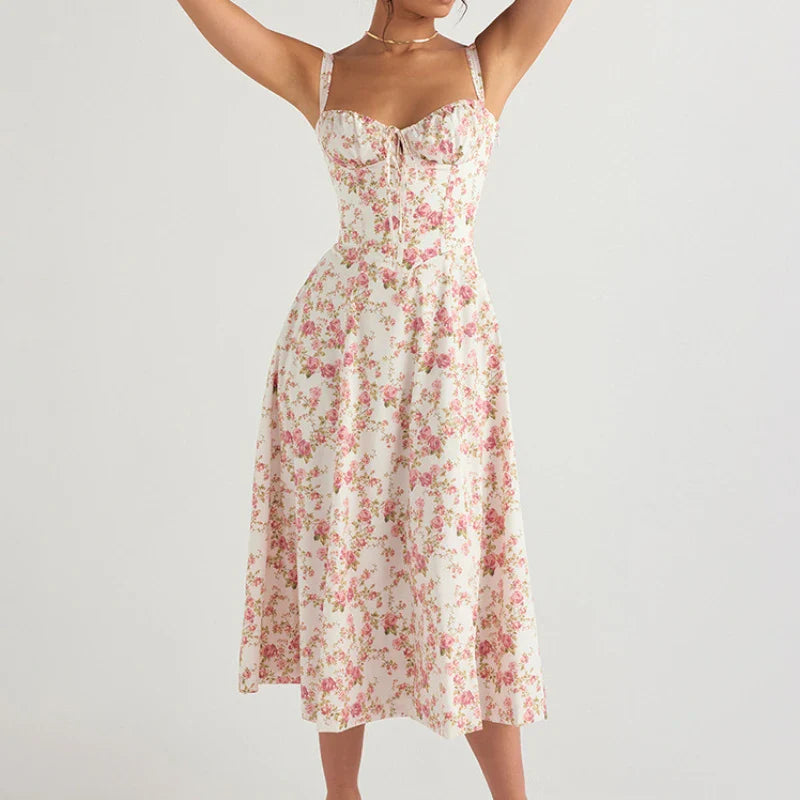 Summer Midi Dress with Rustic Design and Slit Decoration - Angelica