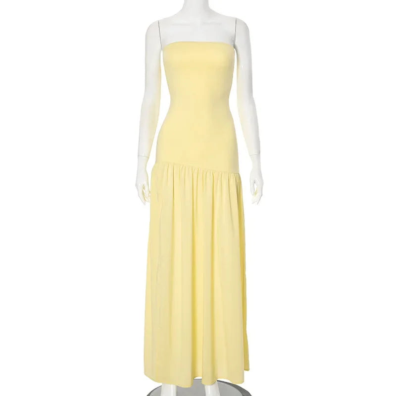 Maxi Strapless Chiffon Dress with Slit Detail - Pia