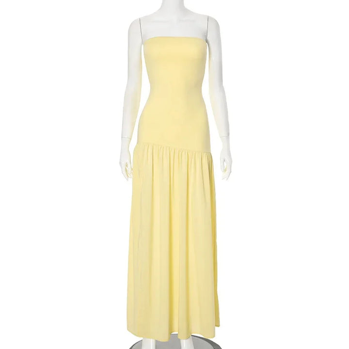 Maxi Strapless Chiffon Dress with Slit Detail - Pia