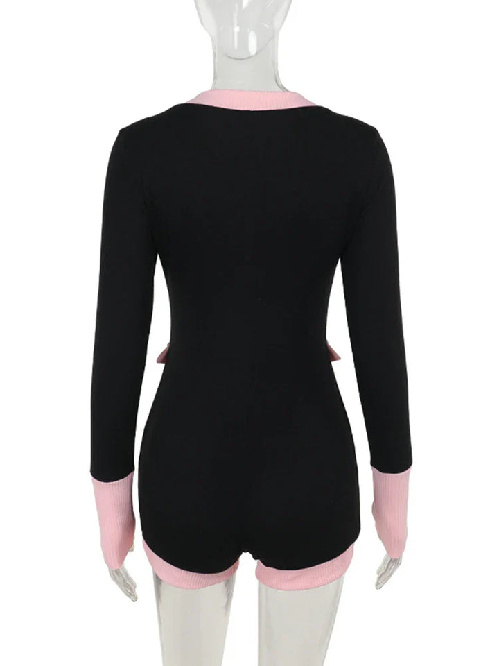 Short Knitted Tailored Jumpsuit with Button Detail - Hattie