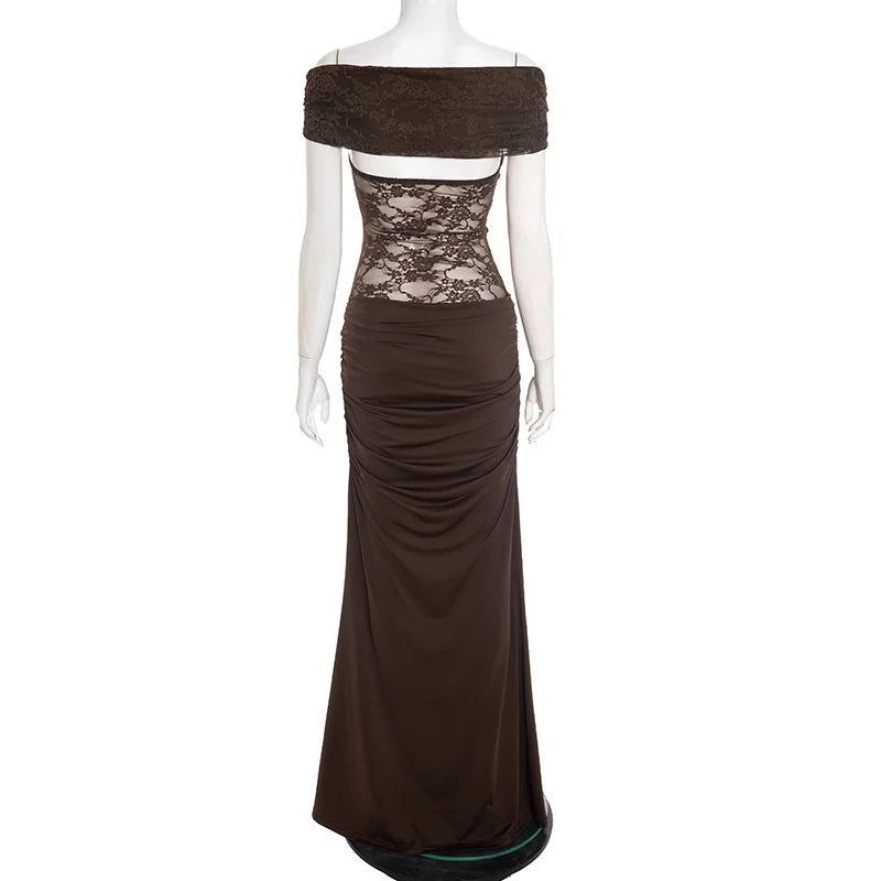 Maxi off-shoulder dress with lace design - LINI