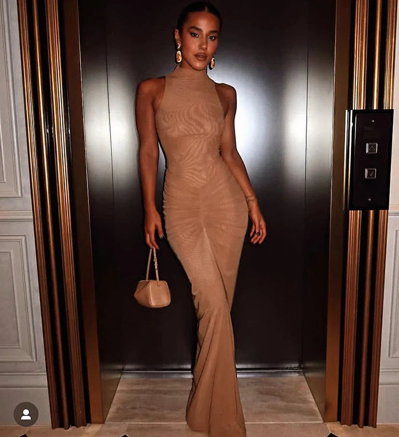 Maxi Mesh Dress with Ruched Design - Laura