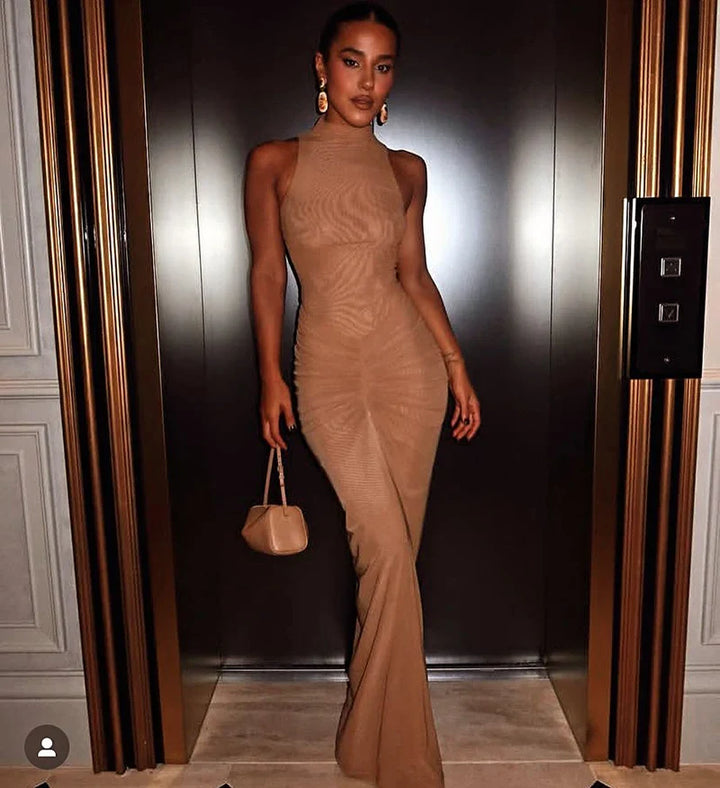 Maxi Mesh Dress with Ruched Design - Laura