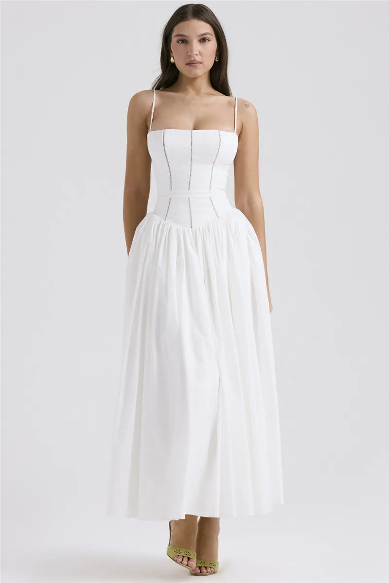 Country Style Maxi Dress with A-Line and Spaghetti Straps - Joelle