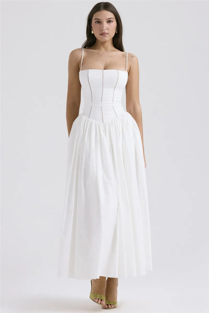 Country Style Maxi Dress with A-Line and Spaghetti Straps - Joelle