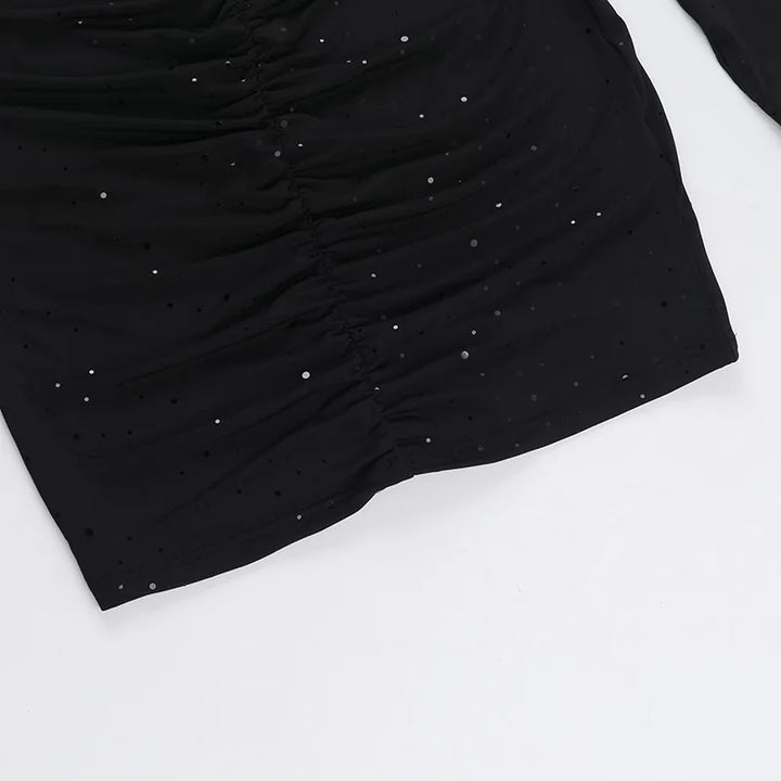 Ruching Mini Dress with Glitter Dot Decoration and Cutouts - Alexa