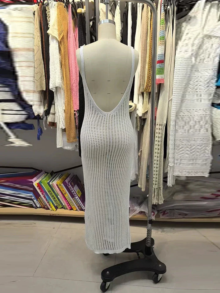 Maxi Beach Mesh Dress with Open Back - SUN