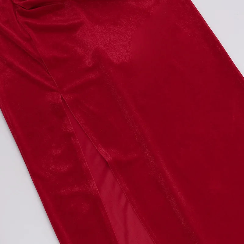 Velvet Maxi Dress with Slit Design - Prague