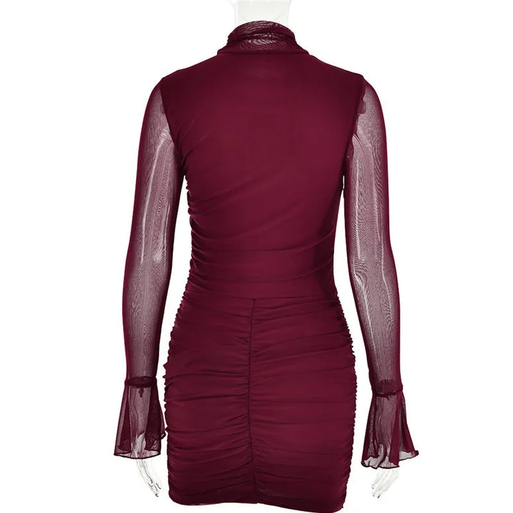 Mini pleated dress with turtleneck and chiffon bell sleeves - NARA