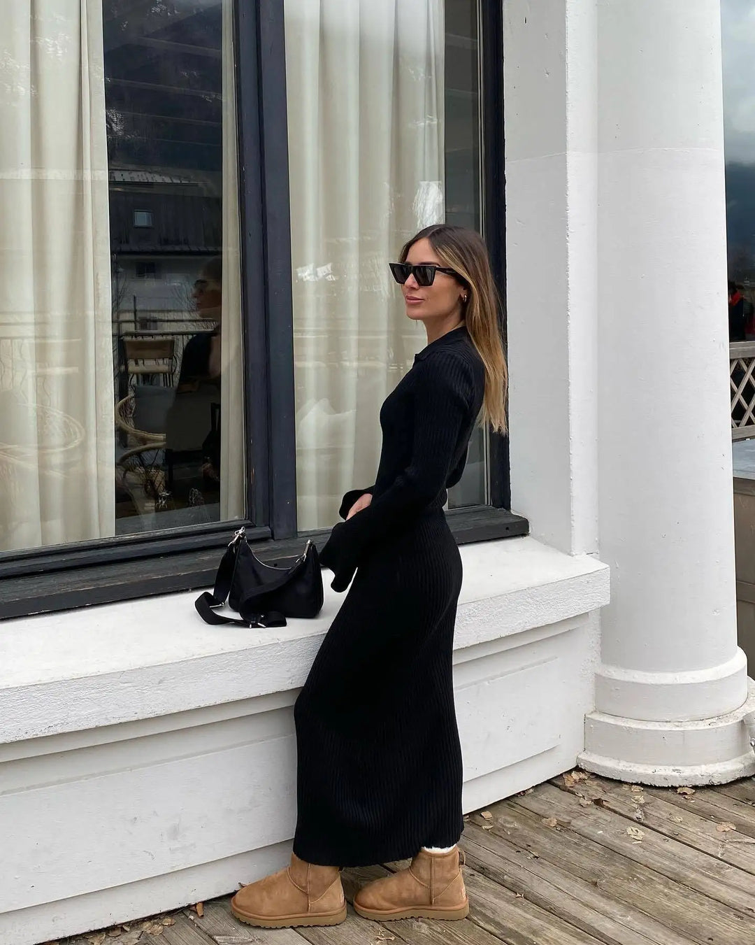 Maxi knit dress with polo collar - Gail