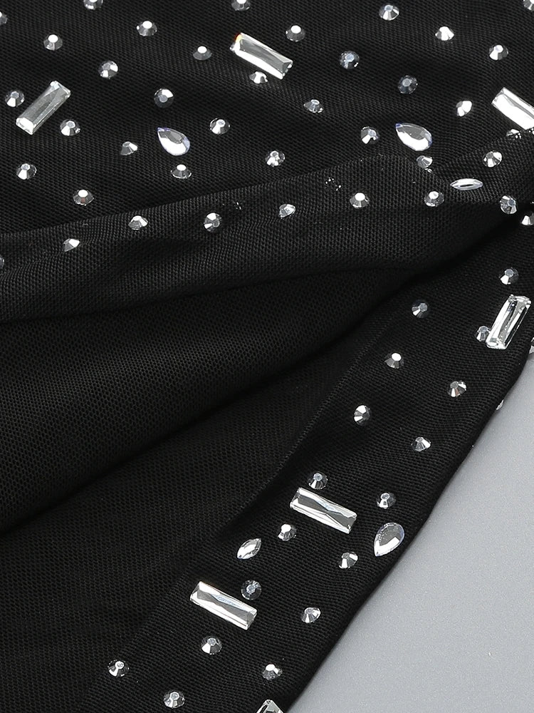 Luxurious Evening Maxi Dress with Sparkling Diamond Embellishment and Turtleneck Collar - Emerson