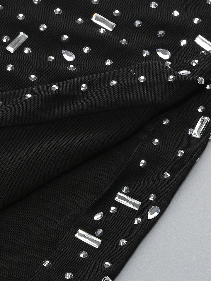 Luxurious Evening Maxi Dress with Sparkling Diamond Embellishment and Turtleneck Collar - Emerson