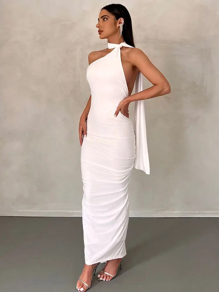Maxi Dress with Open Back and Elegant Scarf - Rosalia
