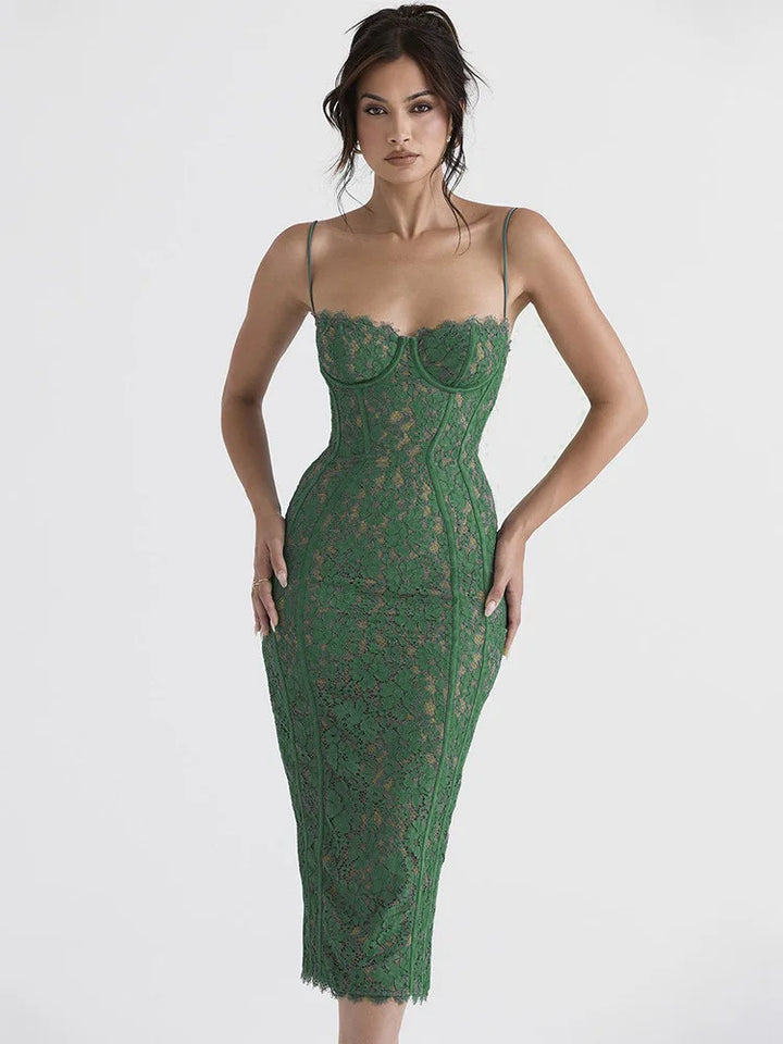 Fitted Lace Midi Dress - Barbara