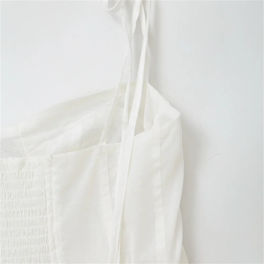 Ruffled Maxi Dress with A-Line Cut and Tie Straps - Allie