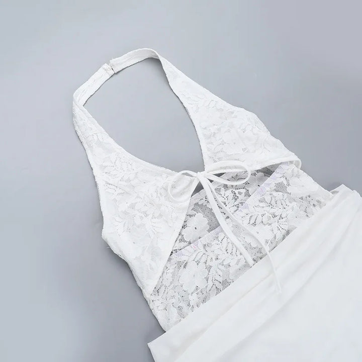 Mini dress with lace trim and open back - Yaz