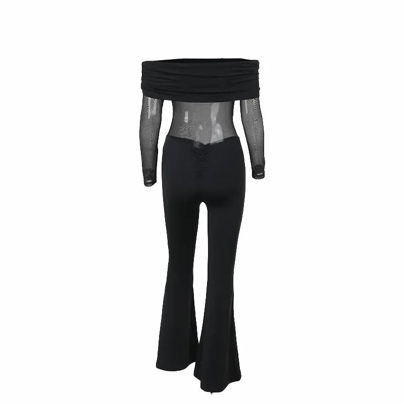 Shaping fabric jumpsuit with mesh design and off-shoulder pedal pants - Maya Lee