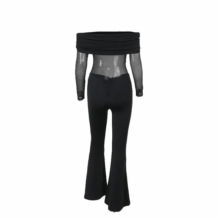 Shaping fabric jumpsuit with mesh design and off-shoulder pedal pants - Maya Lee