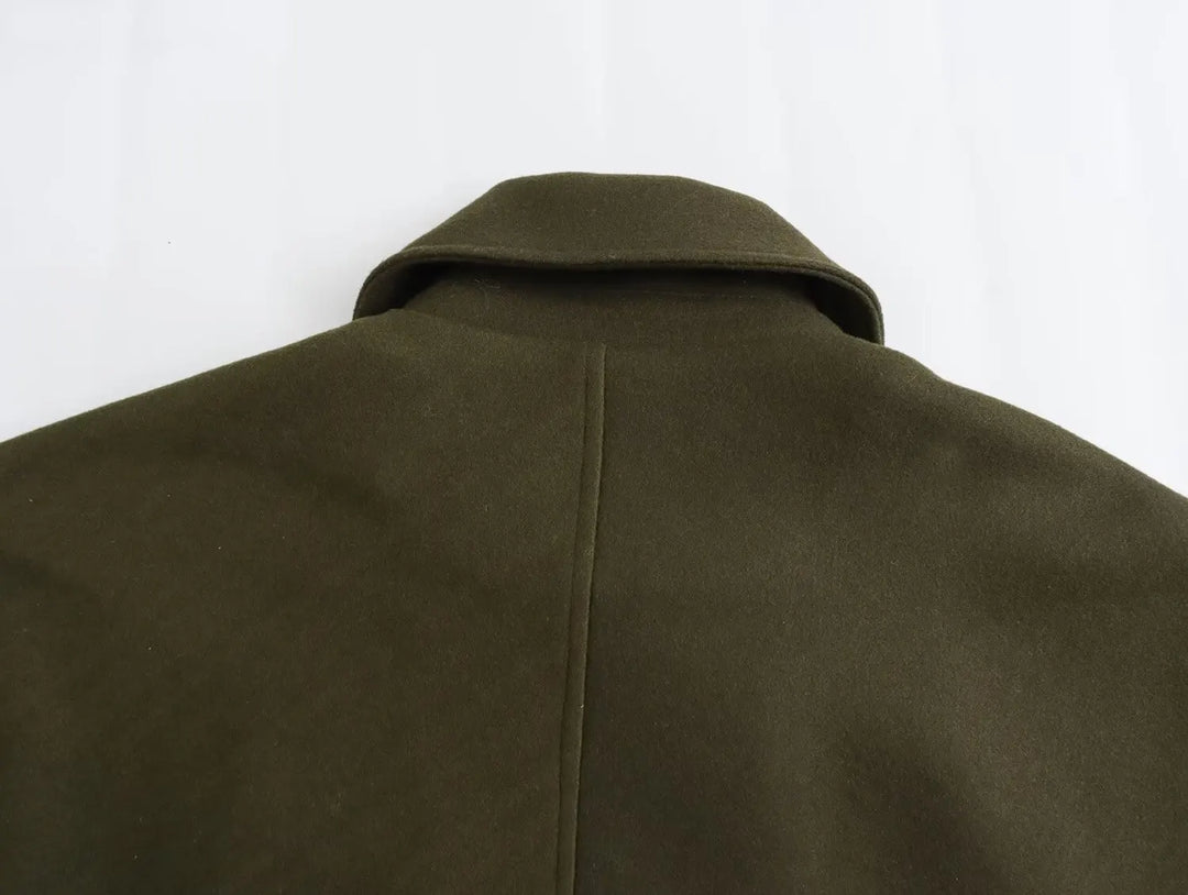Oversized Wool Coat with Asymmetric Button Closure and Polo Collar - Hollandia