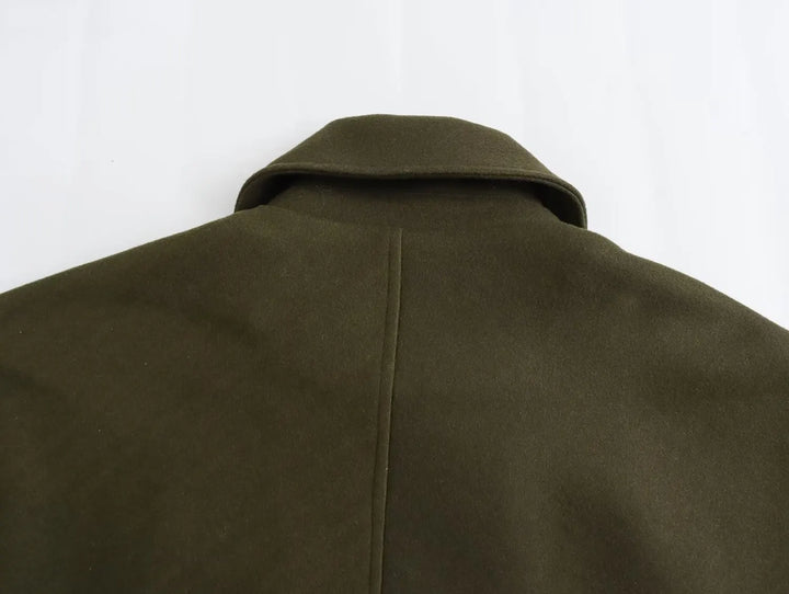 Oversized Wool Coat with Asymmetric Button Closure and Polo Collar - Hollandia