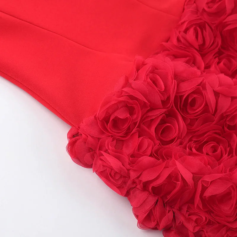 Strapless mini dress with corset design and 3D floral skirt - Loretta