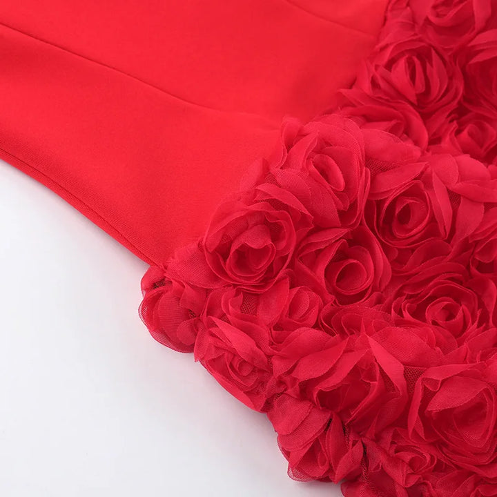 Strapless mini dress with corset design and 3D floral skirt - Loretta