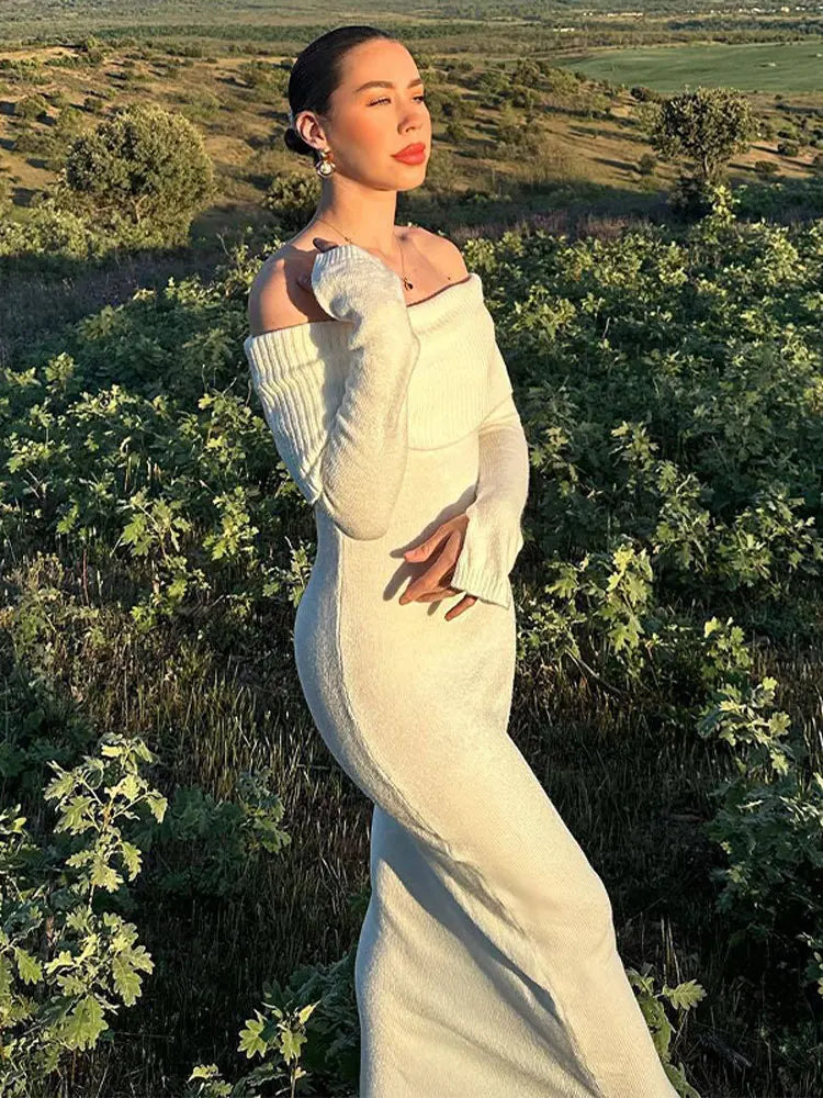Knitted midi dress with off-shoulder - Liri