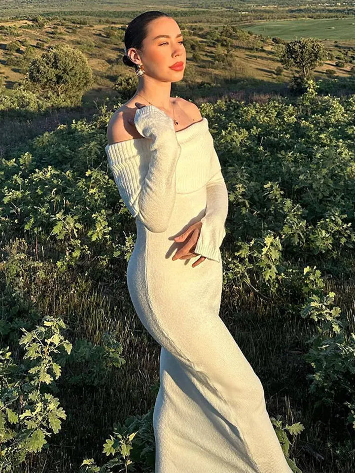 Knitted midi dress with off-shoulder - Liri