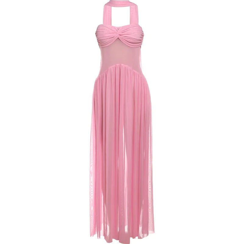 Strapless chiffon maxi dress with ruching and matching scarf decoration - Mia