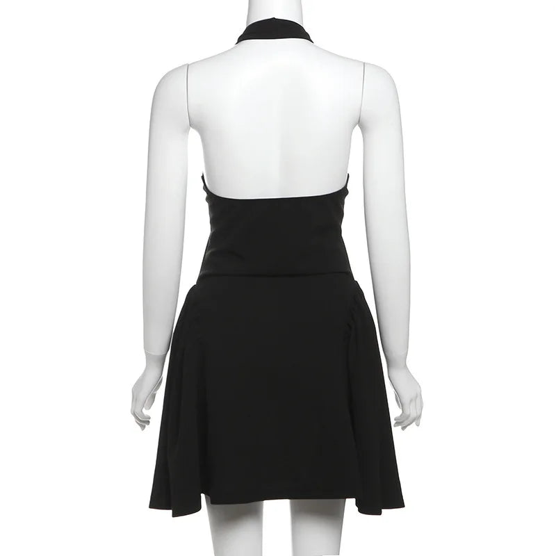 Fitted A-line Mini Dress with V-Neck Collar - Marlowe