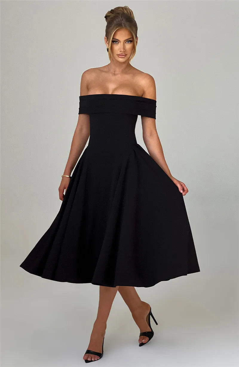 Off-Shoulder A-Line Midi Dress - Inbal