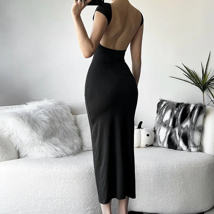 Fitted Maxi Dress with Open Back - Elia
