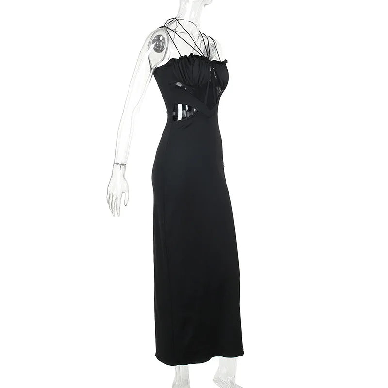 Maxi Evening Dress with Cutouts, Shirring, and Ties - Erica