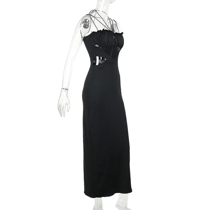 Maxi Evening Dress with Cutouts, Shirring, and Ties - Erica