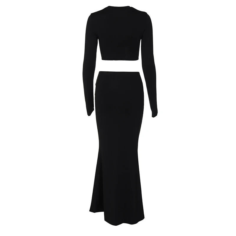 Two-piece set with top and maxi skirt with buckle design - Jessica