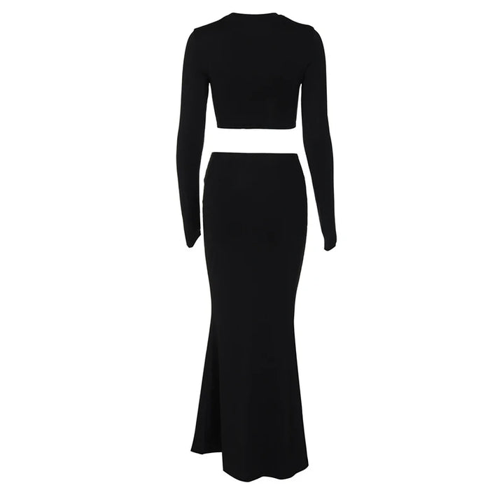 Two-piece set with top and maxi skirt with buckle design - Jessica