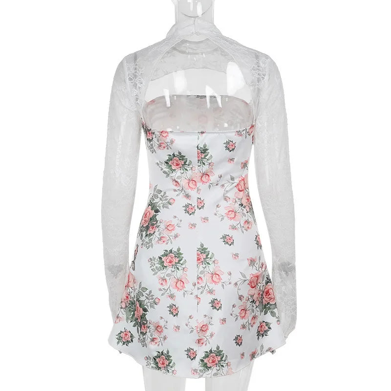 Floral mini dress with lace decoration - Sigal