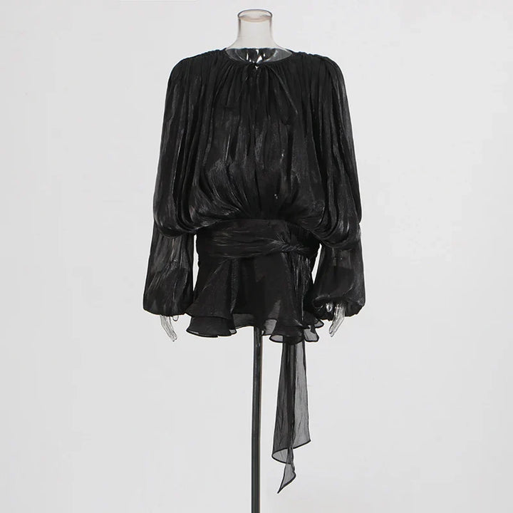 Ruched Mini Dress with Ruffle Detail, Shiny Chiffon Fabric - Lucille