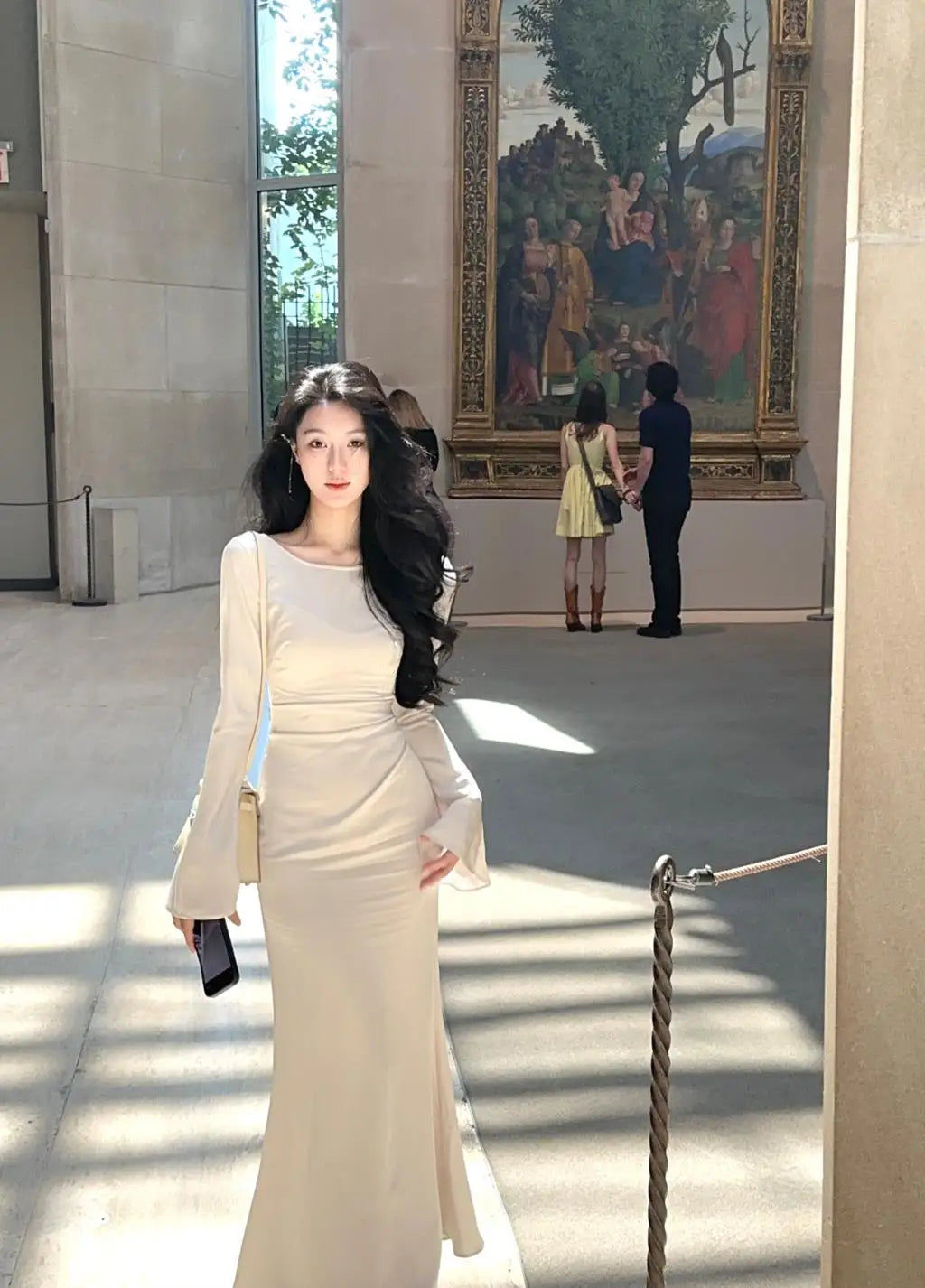 Elegant maxi satin evening dress with bell sleeves - Sahar
