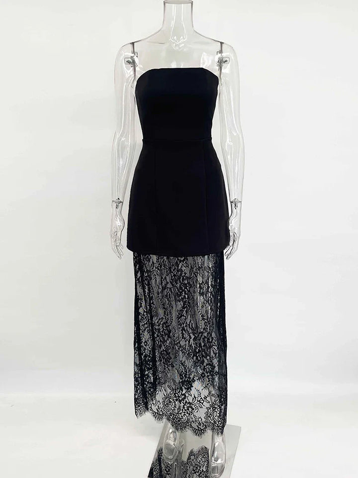 Elegant two-piece set strapless top and maxi lace skirt - Juline