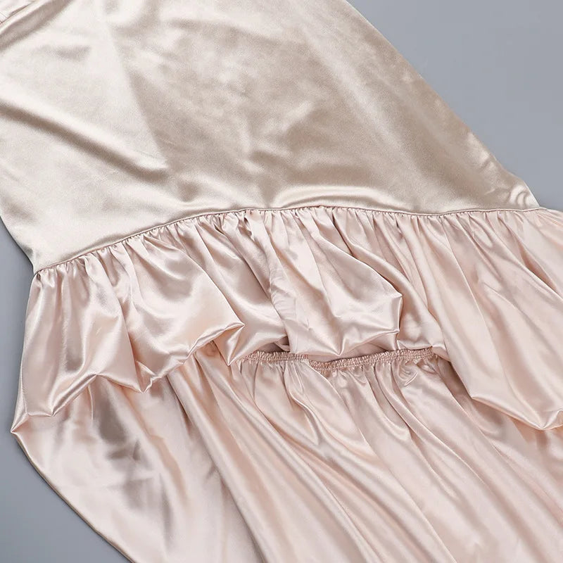 Mini Strapless Satin Ruffle Dress with Asymmetric Design - Lolita