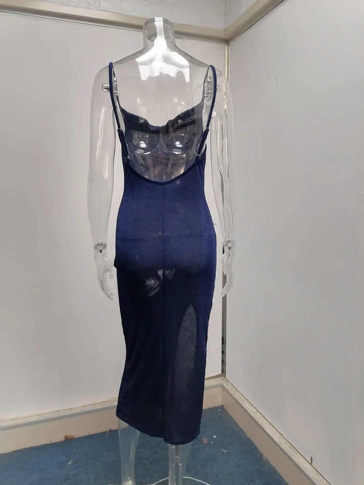 Summer midi knitted dress with slit decoration - Smile