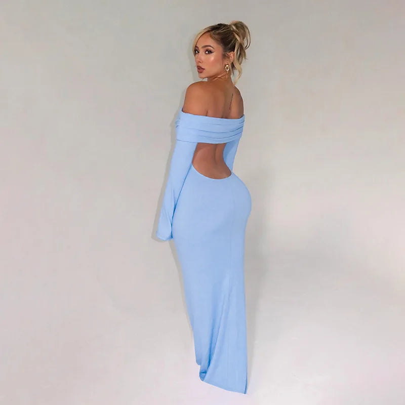 Off-Shoulder Maxi Dress with Open Back - GIZEL