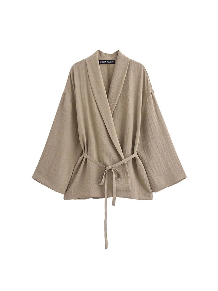 Two-Piece Linen Suit with Tie Shirt and Long Pants - Ava