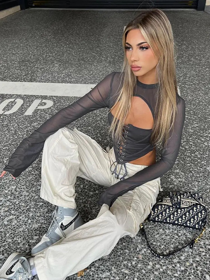 Corset Shirt with Chiffon Sleeve Ties - Georgia