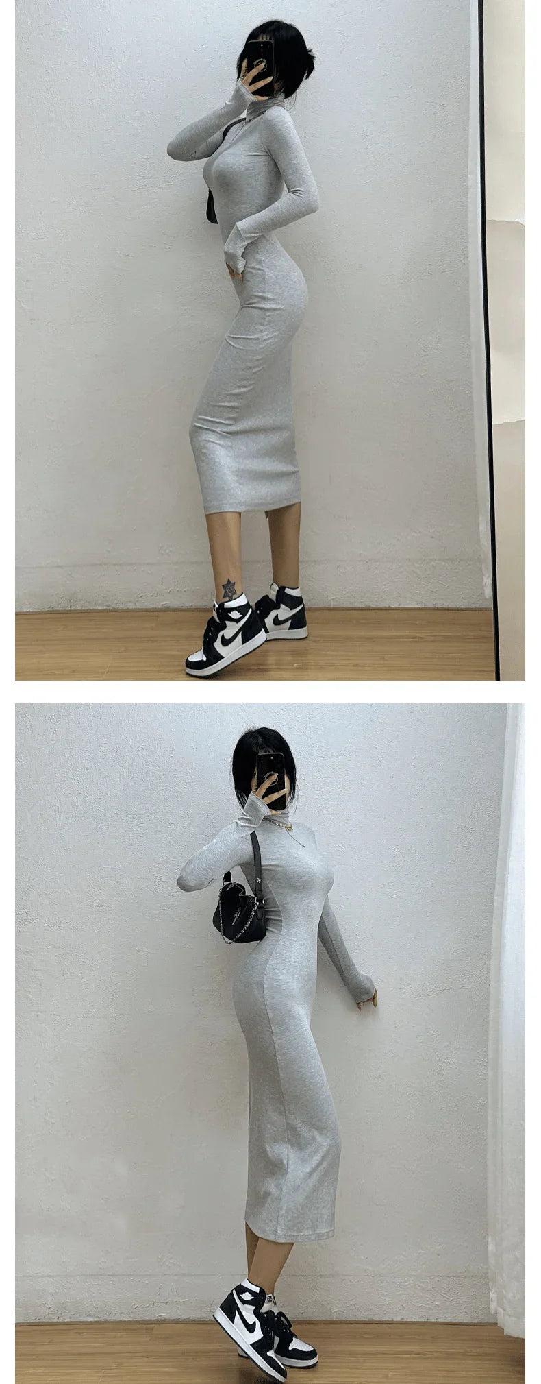 Fitted Knitted Midi Dress with Turtleneck - Kira