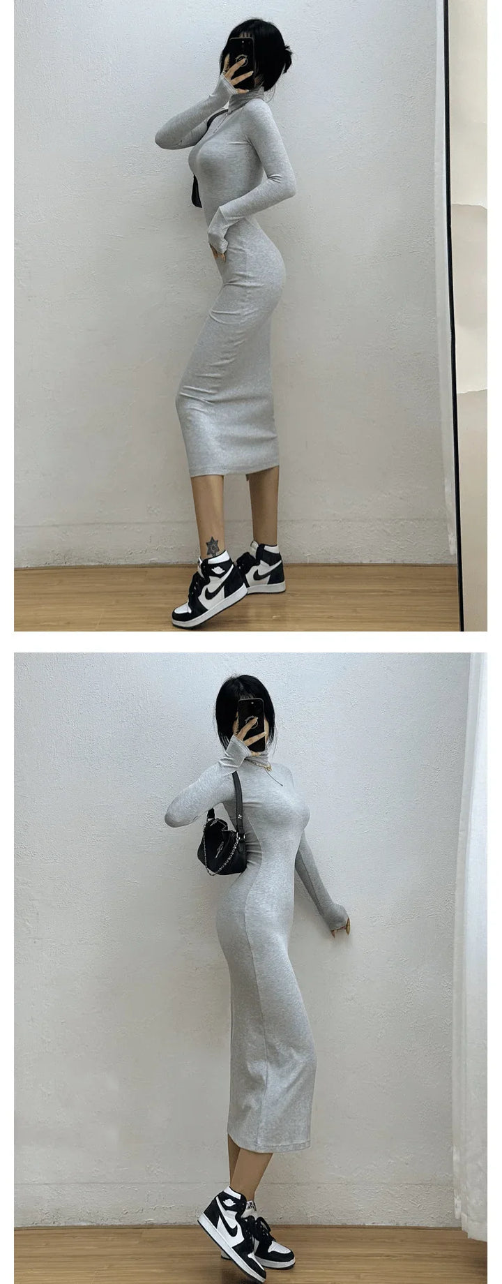 Fitted Knitted Midi Dress with Turtleneck - Kira