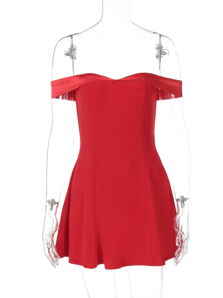 A-Line Mini Dress with Off-Shoulder Satin Straps - Natalia