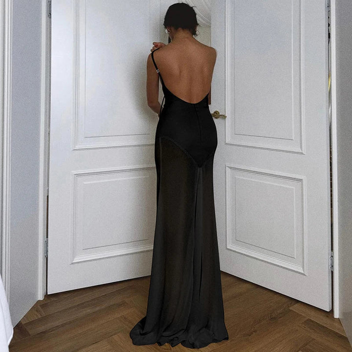Maxi Satin Dress with Chiffon Detail and Open Back - Gracie